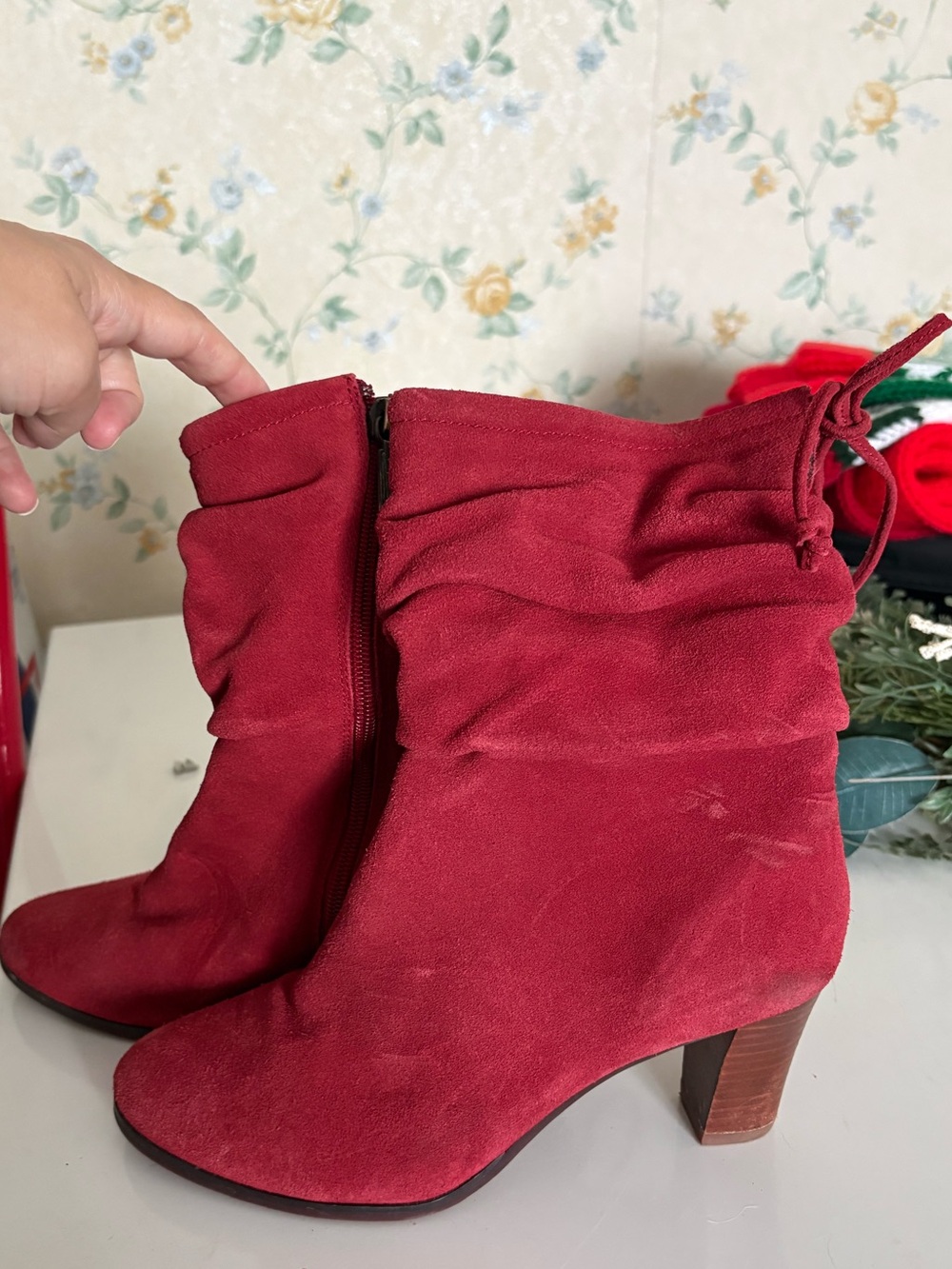 Blondo Red Suede Slouch Ankle Boots